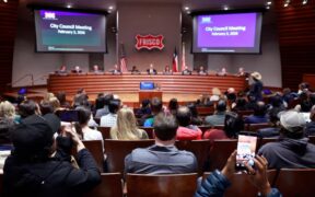Anne Anderson and Mark Piland during debate during Special Elections for Frisco City Council.